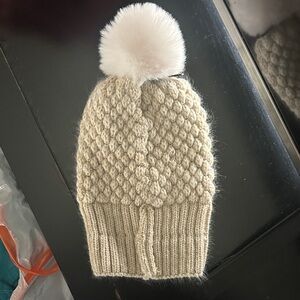 Kids Cream Knit Pom Beanie - Soft Winter Hat